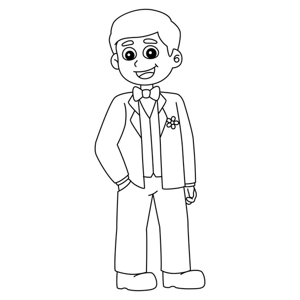 A cute and funny coloring page of a wedding groom. Provides hours of coloring fun for children. Color, this page is very easy. Suitable for little kids and toddlers. - Vettoriali, immagini