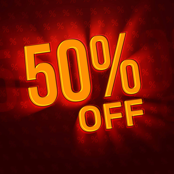 Fifty percent off trendy elegant red banner design with glowing lights. Offer concept background design - Фото, изображение