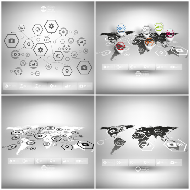 Set of world maps in perspective, infographic vector templates for business design - Vetor, Imagem