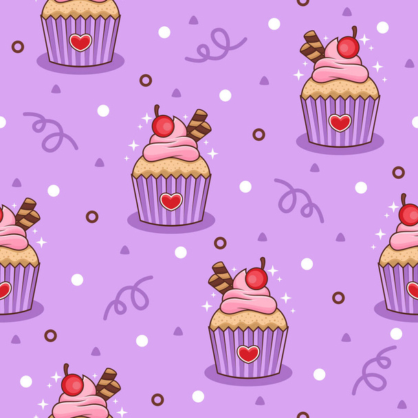 かわいいカップケーキの漫画のベクトルパターンの背景 - ベクター画像