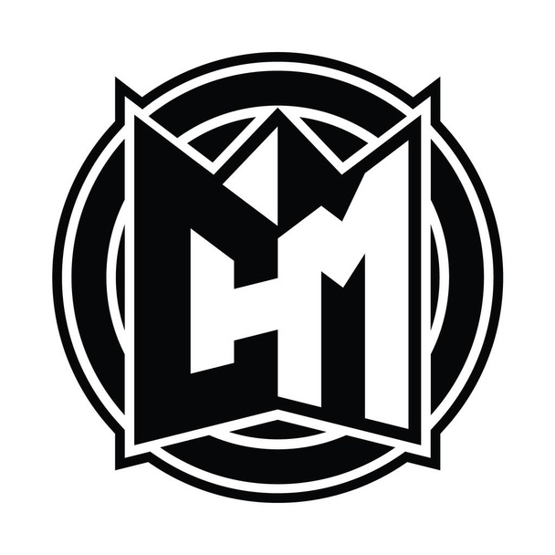CM Logo Monogramm Design-Vorlage mit Spiegel Schildform und Kreis abgerundet - Foto, Bild