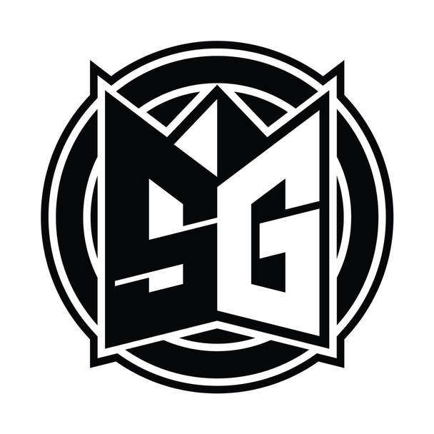 SG Logo Monogramm Design-Vorlage mit Spiegel Schildform und Kreis abgerundet - Foto, Bild
