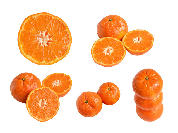 Mandarinenorange isoliert mit Schneideweg vor weißem Hintergrund, kein Schatten, gesunde Früchte - Foto, Bild
