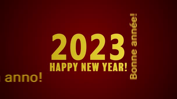Videoanimation einer Wortwolke mit der Botschaft Frohes neues Jahr in Gold über rotem Hintergrund und in verschiedenen Sprachen - repräsentiert das neue Jahr 2023 - Filmmaterial, Video