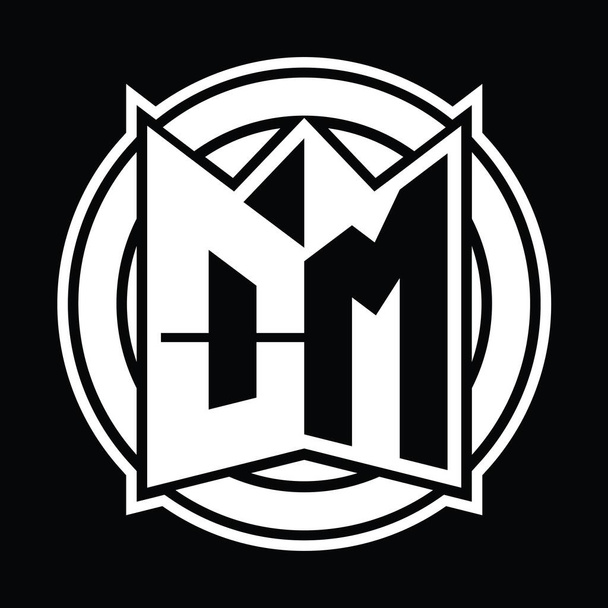 Plantilla de diseño monograma OM Logo con forma de escudo espejo y círculo redondeado - Foto, imagen