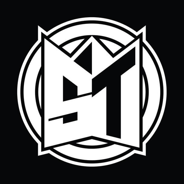 ST Logo monogram ontwerp sjabloon met spiegel schild vorm en cirkel afgerond - Foto, afbeelding