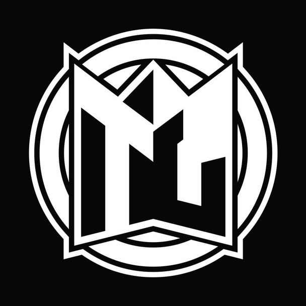 Шаблон монограммы TL Logo с зеркальной формой щита и округленным кругом - Фото, изображение