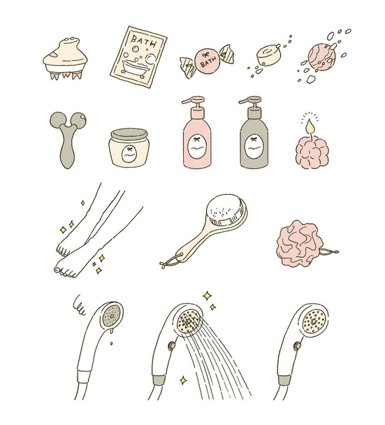 Set di illustrazioni per prodotti da bagno di bellezza - Vettoriali, immagini