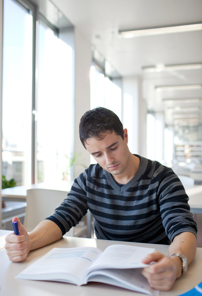 Handsome young college student in a library (shallow DOF; color - Фото, зображення