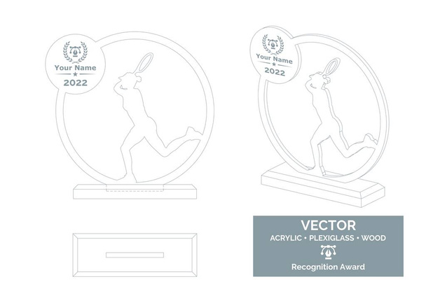 Tennis player trophy vector template, Tennis trophy template, Tennis championship recognition award. - Vector, Image