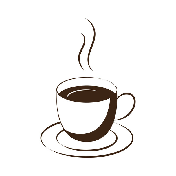 Kuppi kuumaa juomaa (teetä, kahvia, kaakaota jne.). Suunnittelu juliste, kortti, tarra, kahvila tai kahvilan logo, menu. Rentoutumisen käsite, kahvitauko. Vector kuva eristetty valkoisella taustalla - Vektori, kuva