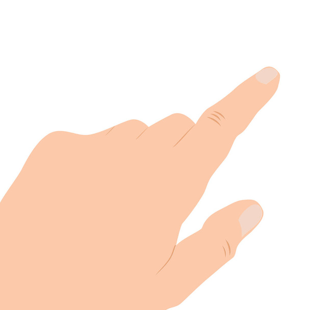 Yan tarafı işaret eden bir işaret parmağı olan insan eli, beyaz arkaplanda izole edilmiş vektör çizimi. - Vektör, Görsel