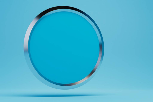 Beau cadre rond bleu avec une jante argentée sur fond bleu. rendu 3D. - Photo, image