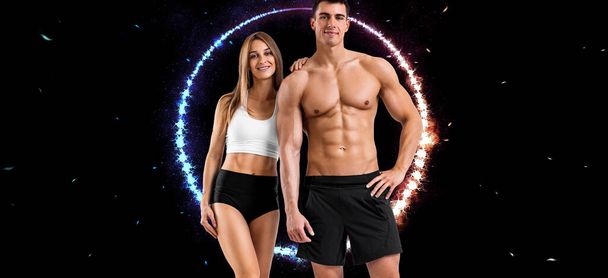 Fit couple at the gym isolated on white background. Fitness concept. Healthy life style - Zdjęcie, obraz