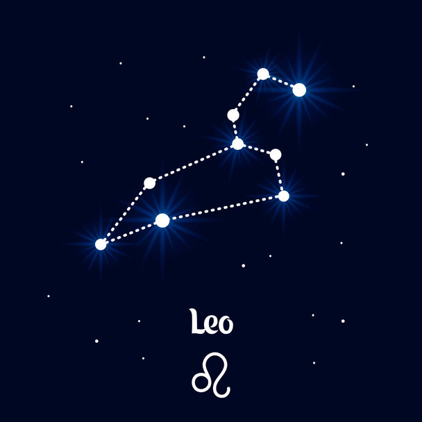 Leo Zodiac constellation, astrological sign of the horoscope.Blue and white bright design, illustration, vector - Vettoriali, immagini