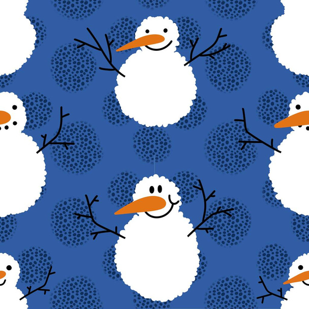 Winter seamless snowman and snowflakes pattern for Christmas wrapping paper and kids notebooks and accessories and fabrics. High quality illustration - Foto, Imagem