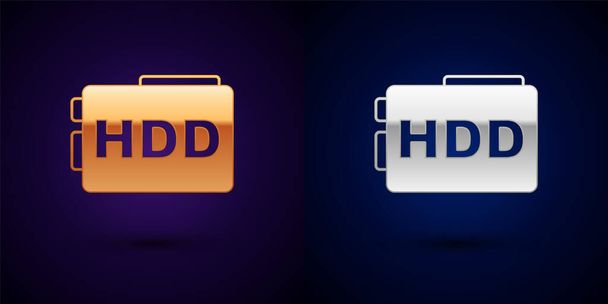 Oro e argento Hard disk icona HDD isolato su sfondo nero. Vettore. - Vettoriali, immagini