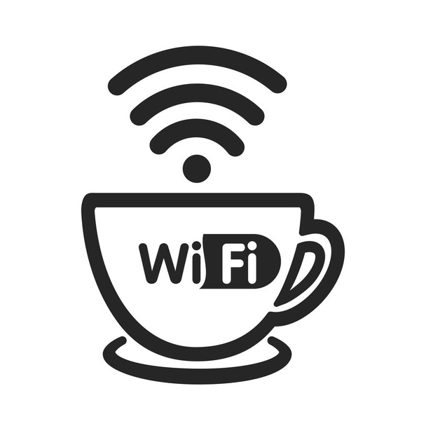 Modèle de logo Internet café. Conception de vecteur de zone wifi gratuit. Symbole Wi-Fi et illustration de tasse à café. Illustration vectorielle - Vecteur, image