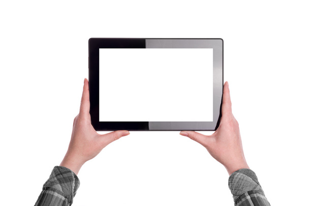 Mãos Segurando Computador Tablet Digital
 - Foto, Imagem