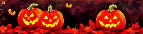 Horizontale banner voor website design, digitale tekening in prachtige Halloween thema in de schilderkunst op papier stijl - Foto, afbeelding