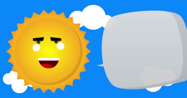 Summer Sun sanomalla Toiminta Vaadittu sana puhekupla sinisellä taivaalla. Yksinkertainen animaatio kirkkaan oranssi auringonvalo. - Materiaali, video