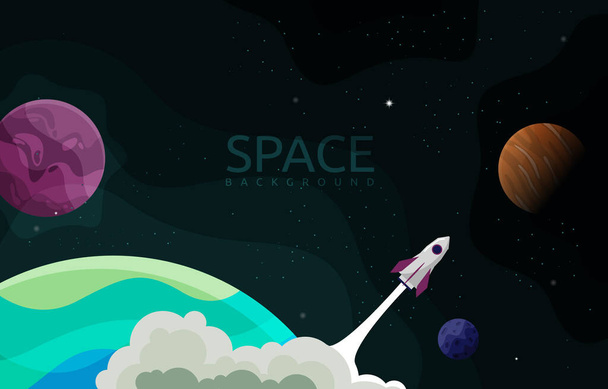 Rocket Outer Space Craft Planète Étoiles Aventure Contexte - Vecteur, image