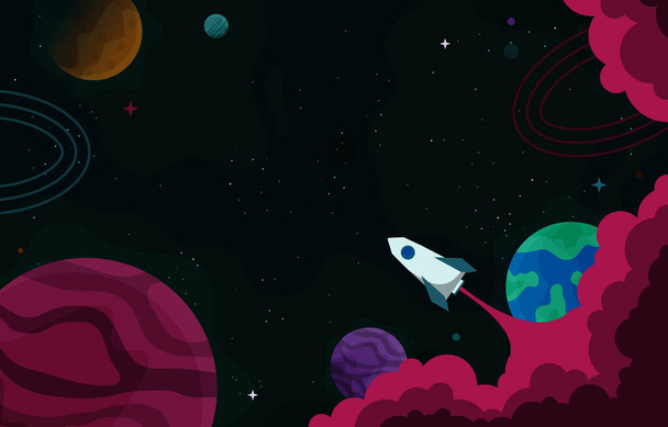 Rocket Outer Space Craft Planet Stars Adventure Illustration - Wektor, obraz