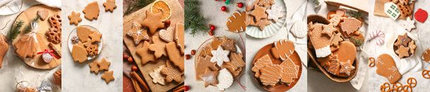 Collage mit vielen leckeren Weihnachtslebkuchen - Foto, Bild