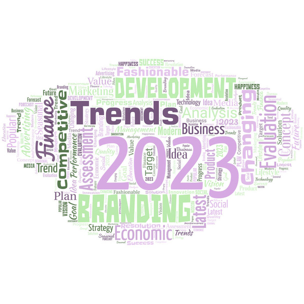 Big word cloud in the shape of UFO with words Trends 2023. - Vector, Image