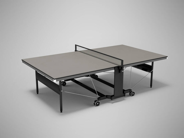 Illustration 3D de la vue de perspective de table de tennis professionnelle sur fond gris avec ombre - Photo, image