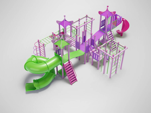 3d illustratie van paarse sport speeltuin voor ontwikkeling op grijze achtergrond met schaduw - Foto, afbeelding