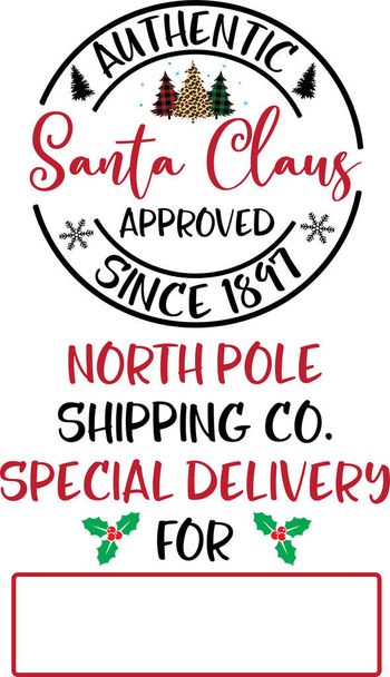Santa Claus goedgekeurd, Noordpool scheepvaart Co, Vrolijk Kerstmis, Kerstman, Kerstvakantie, Vector Illustratie File - Vector, afbeelding