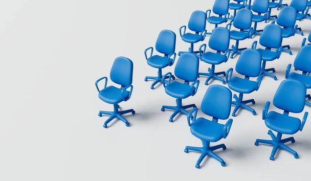 Office chairs background. Work and conference concept. 3D Rendering. - Zdjęcie, obraz
