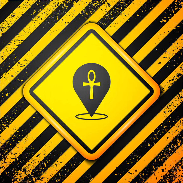 Black Cross ankh icon isolated on yellow background. Egyptian word for life or symbol of immortality. Warning sign. Vector. - Vetor, Imagem