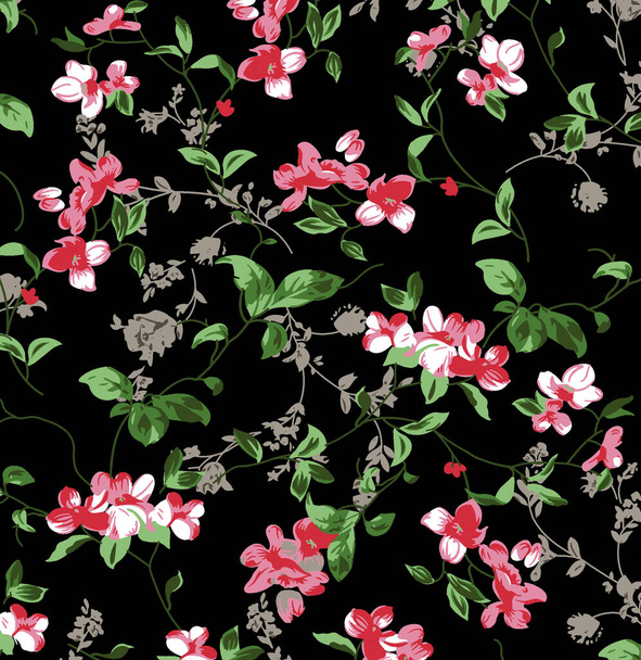 Vintage seamless floral pattern. Liberty style background of small pastel flowers. Small blooming flowers scattered over a white background. Stock for printing on surfaces and web design. - 写真・画像