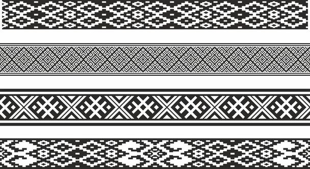 Vector set of monochrome seamless Belarusian national ornament. Ethnic endless black border, Slavic peoples frame.  - Vector, imagen