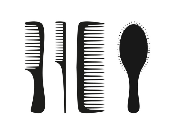Cepillos de pelo de dibujos animados. cuidado del cabello peines de pelo de plástico, peinado de moda cepillo vector ilustración conjunto. Accesorios de peluquería herramientas. Eps 10 - Vector, imagen