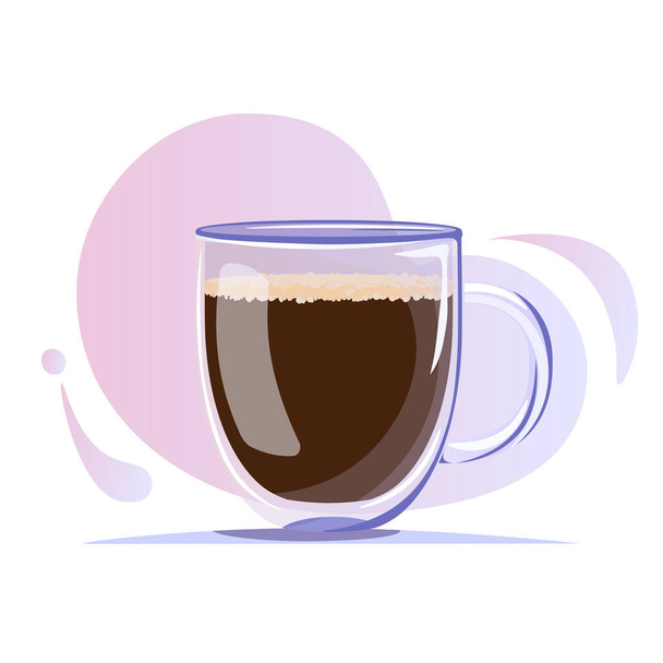 コーヒーの二重底のガラスマグカップ。アメリカーノとコーヒーカップ。コーヒーショップ、コーヒーブレイク、カフェのコンセプトのためのコーヒーイラスト - ベクター画像