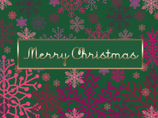 merry christmas text on pink snowflake covered dark green ground creative - Fotografie, Obrázek