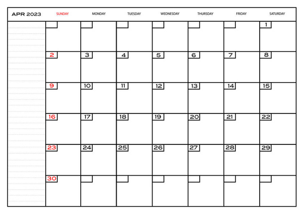 Monthly carlendar April 2023 planner - Vector, Image