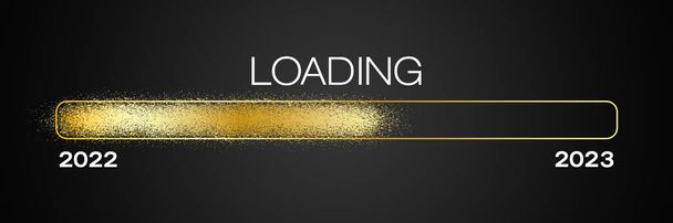 Illustration of a loading bar in gold with the message loading 2023 over dark background - new year concept - represents the new year 2023. - Photo, Image