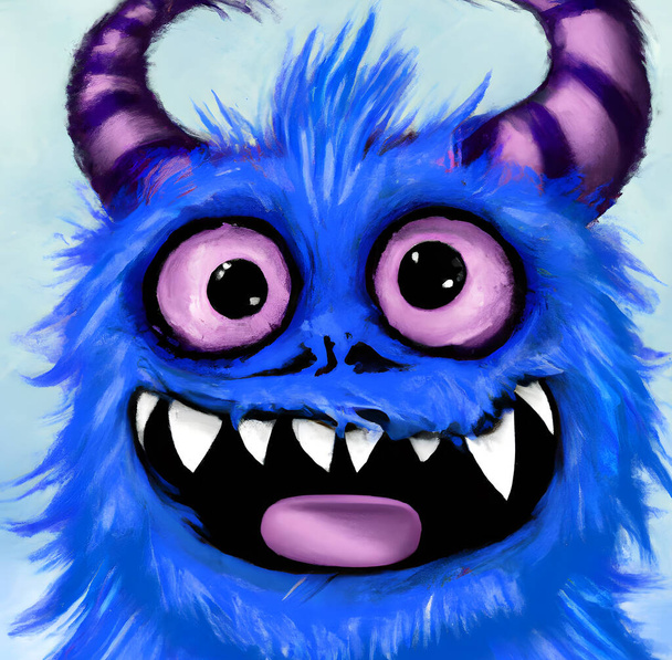 Illustration of smiley furry monster, mascot - Photo, Image