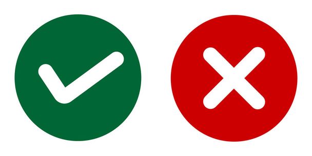 Green check mark and red cross icon.  Positive and negative choice illustration symbol. Sign app button vector. - Vector, Image