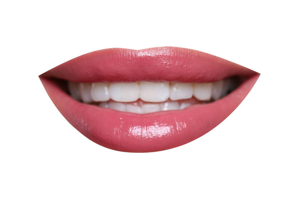 Attractive lips with beautiful lipstick isolated on white - Valokuva, kuva