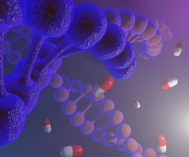 DNA für Nanodrogen mit dunklem Hintergrund im Visier - Foto, Bild