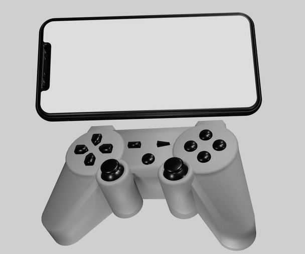 odizolowany smartfon i konsola do gier renderowanie 3d - Zdjęcie, obraz