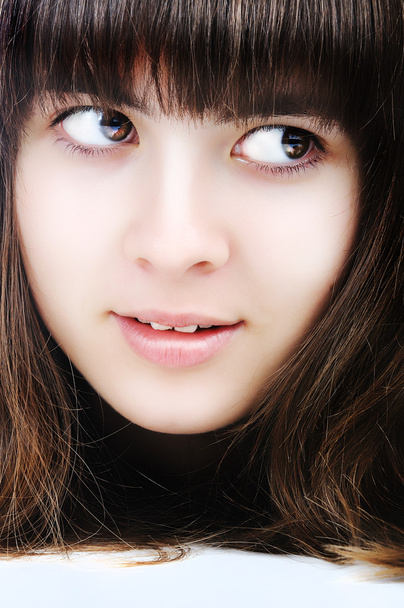 Beautiful teenager girl, closeup, face, look at side - Фото, изображение