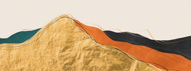 Abstracto oro geométrico acuarela arte patrón de montaña - Foto, imagen