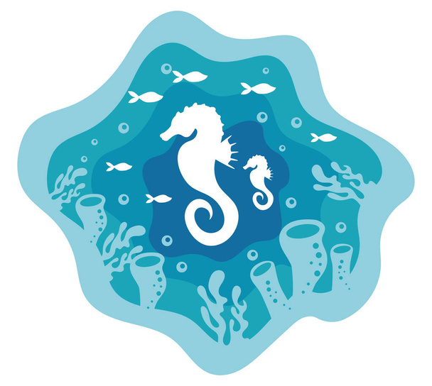 seahorse sealife paper art icon - Vektori, kuva