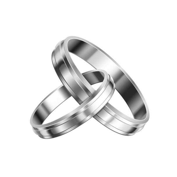 Bandes de mariage argent ou platine sur fond blanc illustration vectorielle réaliste - Vecteur, image